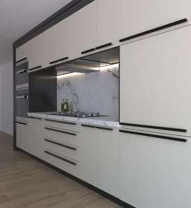 دستگیره مشکی روی کابینت سفید